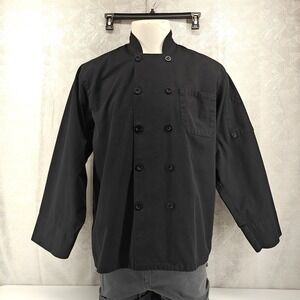 Happy Chef Coat Mens L Black Double Breasted Style 403 Cook Uniform Workwear